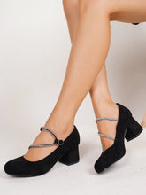 Women's Comfortable Non-Slip Casual Slip-On Black High Heel Shoes With Rhinestone Embellishments, Versatile